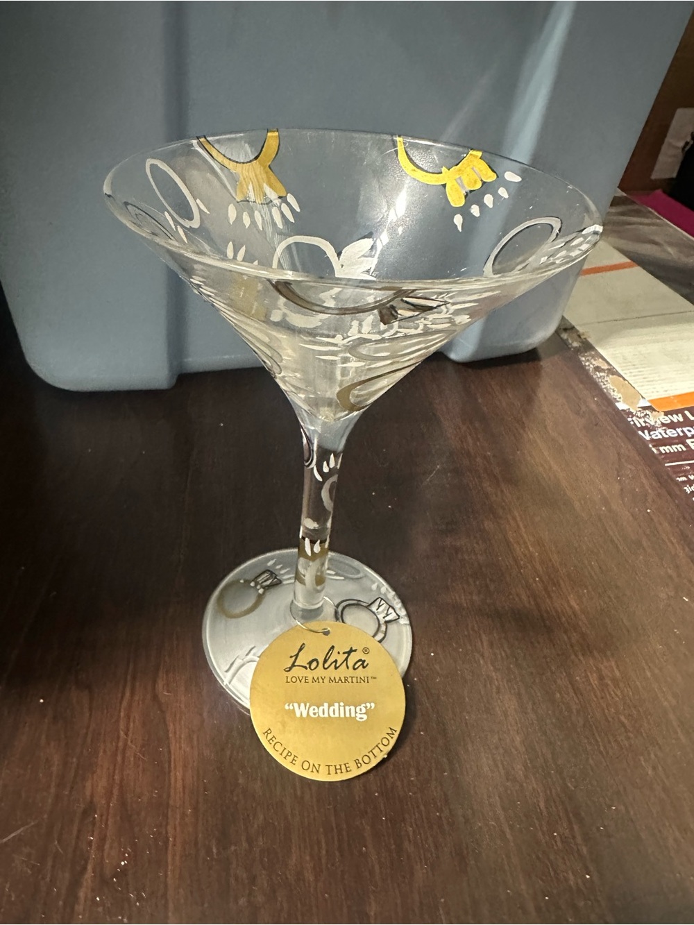 Lolita Clear Martini Glass with Gold and White Wedding Motif
